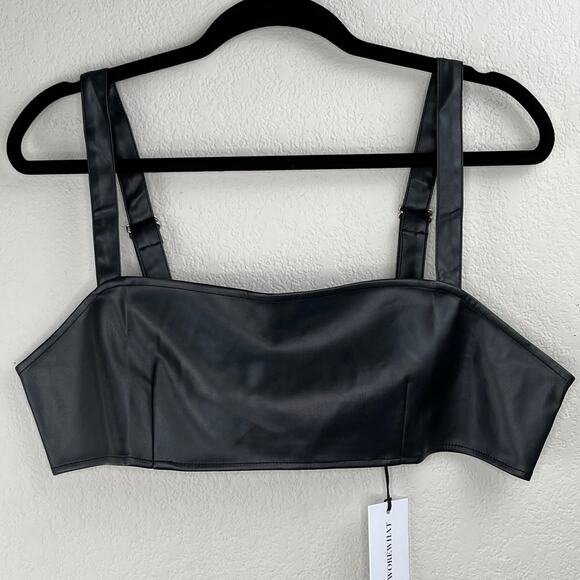 Revolve WeWoreWhat Black Square Vegan Leather Bustier Cropped Bra Top XL NWT - Picture 12 of 13